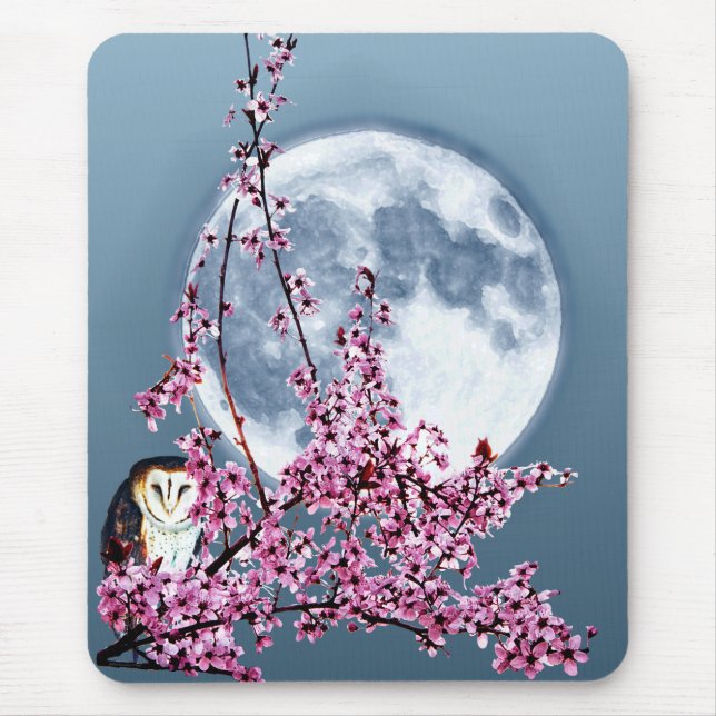 Owl in Plum Tree Mouse Pad (Front)