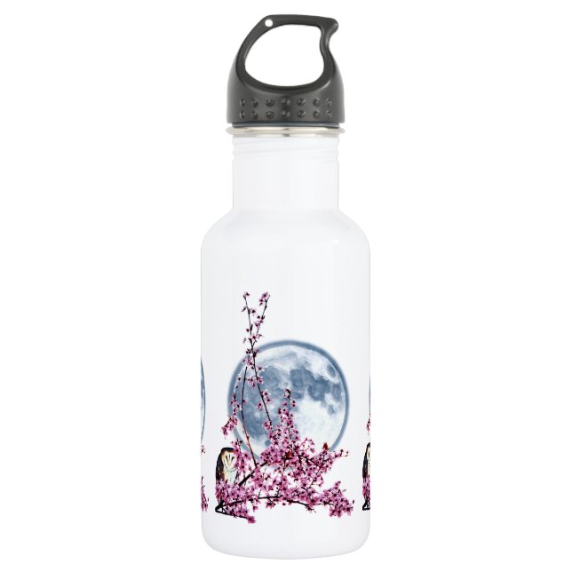 Owl in Plum Tree Stainless Steel Water Bottle (Front)
