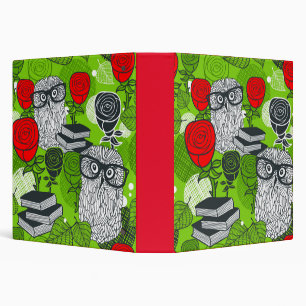 Owl in red roses 3 ring binder
