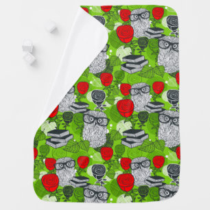 Owl in red roses baby blanket
