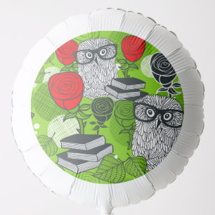 Owl in red roses balloon