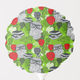 Owl in red roses balloon