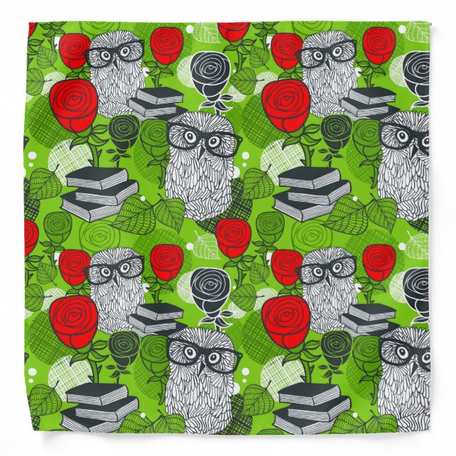 Owl in red roses bandana (Front)