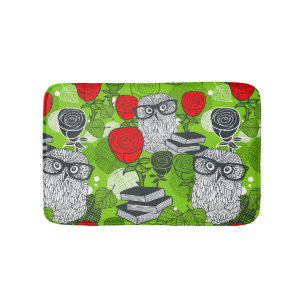 Owl in red roses bath mat