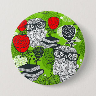 Owl in red roses button