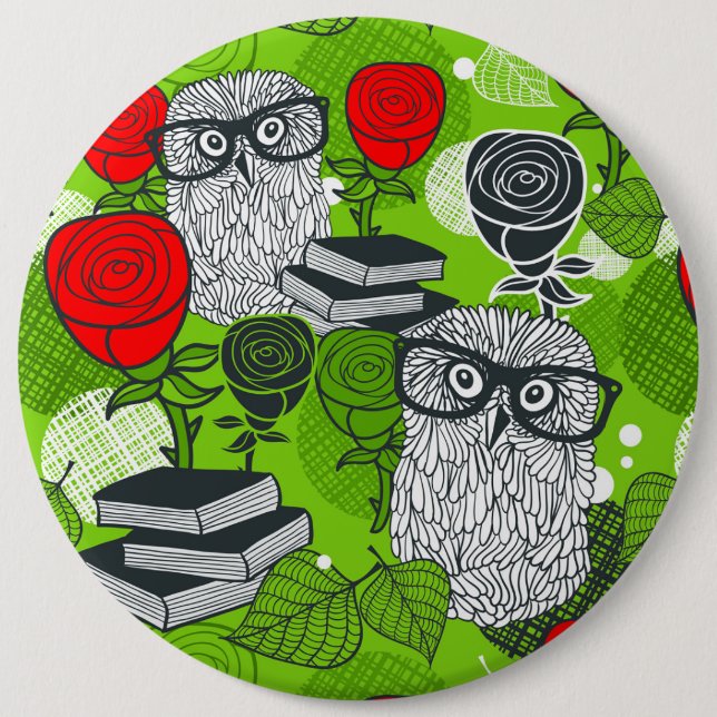 Owl in red roses button (Front)