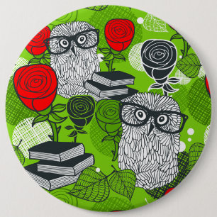 Owl in red roses button