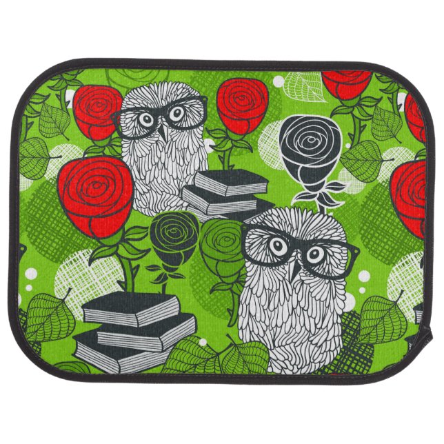 Owl in red roses car floor mat (Rear)