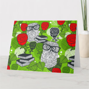 Owl in red roses card