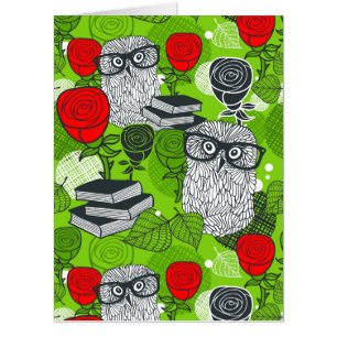 Owl in red roses card