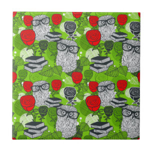 Owl in red roses ceramic tile