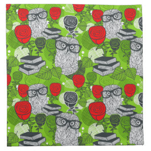 Owl in red roses cloth napkin