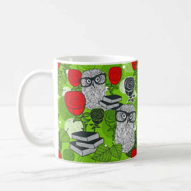 Owl in red roses coffee mug (Left)
