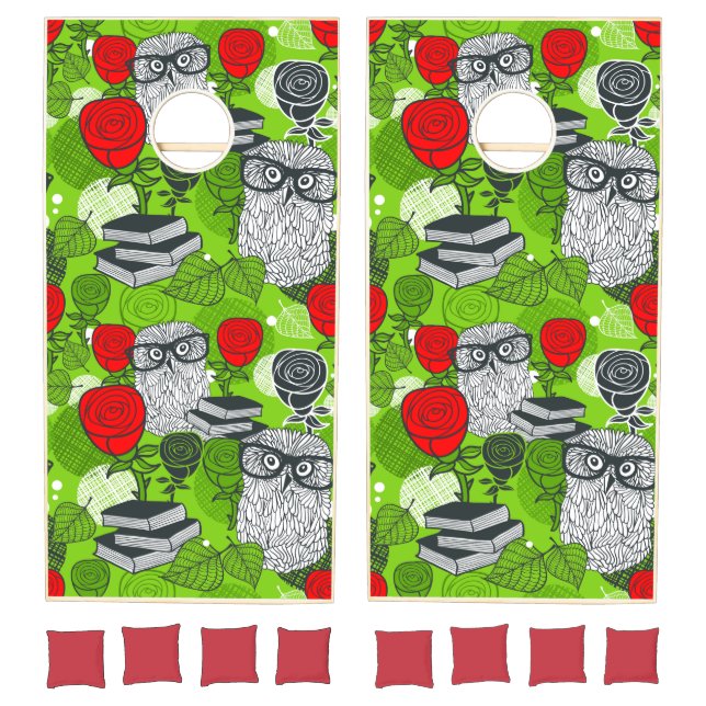 Owl in red roses cornhole set (Set)