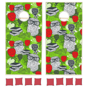 Owl in red roses cornhole set