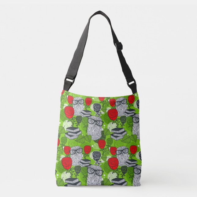 Owl in red roses crossbody bag (Front)
