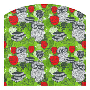 Owl in red roses door sign