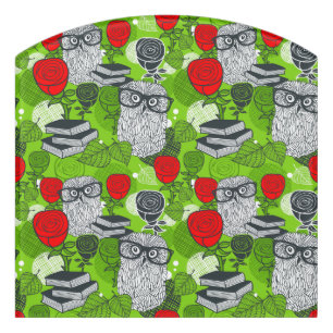 Owl in red roses door sign