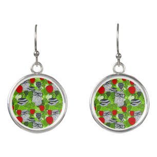 Owl in red roses earrings