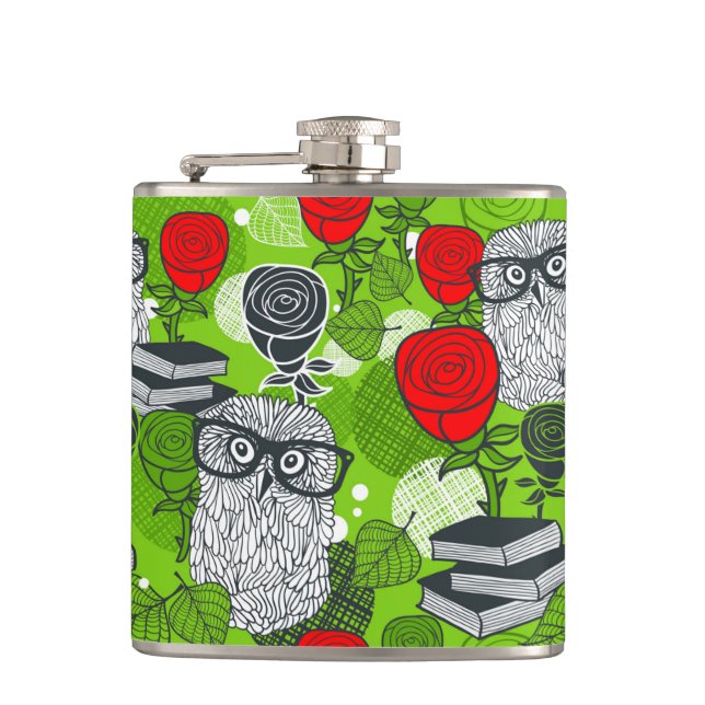 Owl in red roses flask (Front)
