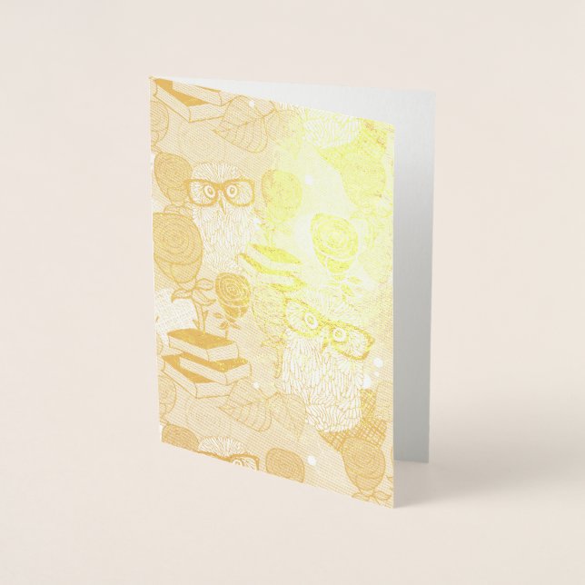 Owl in red roses foil card (Front)