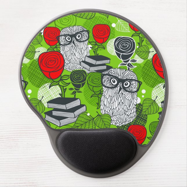 Owl in red roses gel mouse pad (Front)