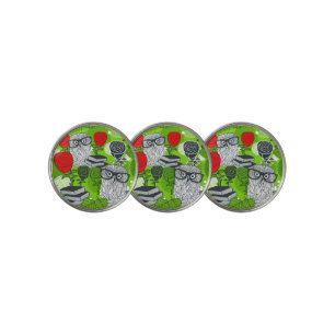 Owl in red roses golf ball marker