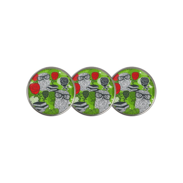 Owl in red roses golf ball marker (3 Up)