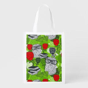 Owl in red roses grocery bag