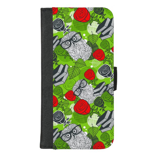 Owl in red roses iPhone wallet case (Front)