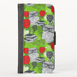 Owl in red roses iPhone x wallet case