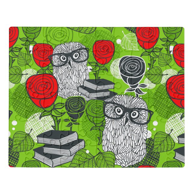 Owl in red roses jigsaw puzzle (Puzzle Horizontal)