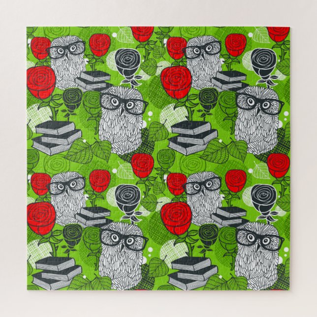 Owl in red roses jigsaw puzzle (Vertical)