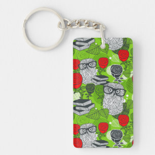 Owl in red roses keychain