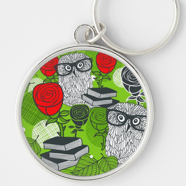Owl in red roses keychain (Front)