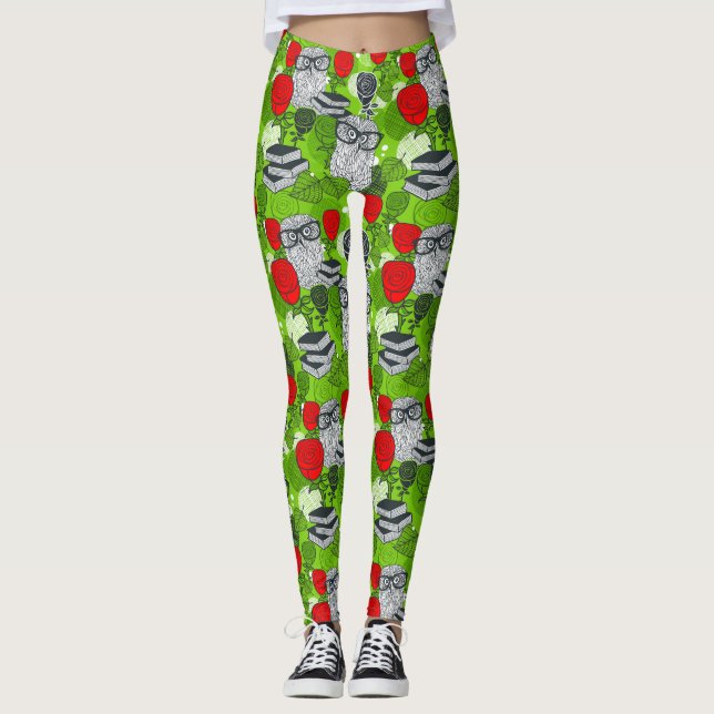 Owl in red roses leggings (Front)
