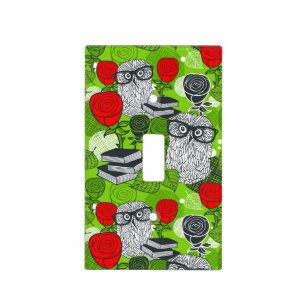 Owl in red roses light switch cover
