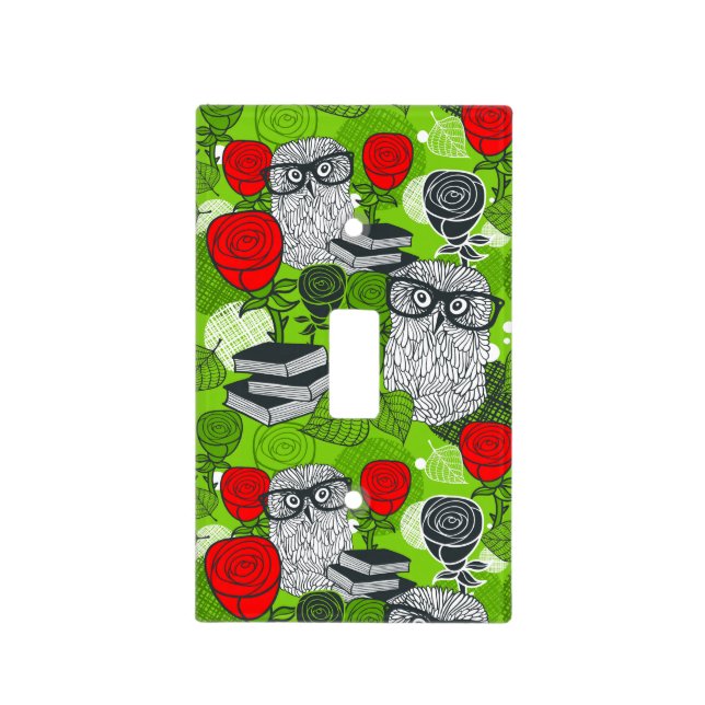 Owl in red roses light switch cover (Front)