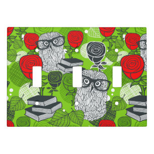 Owl in red roses light switch cover