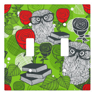 Owl in red roses light switch cover