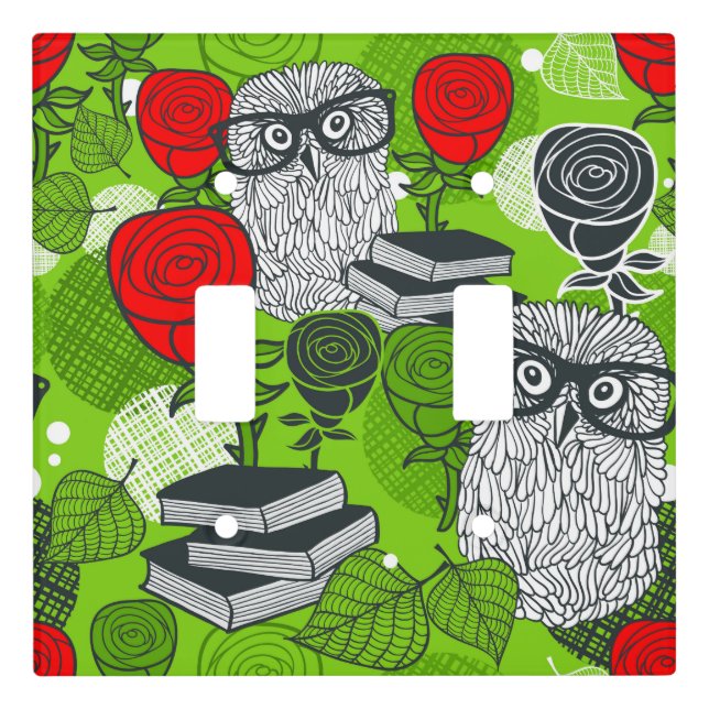 Owl in red roses light switch cover (Front)