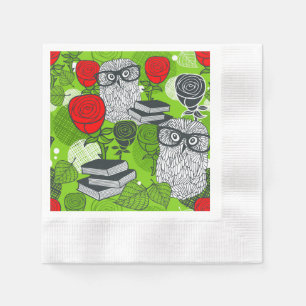 Owl in red roses napkins