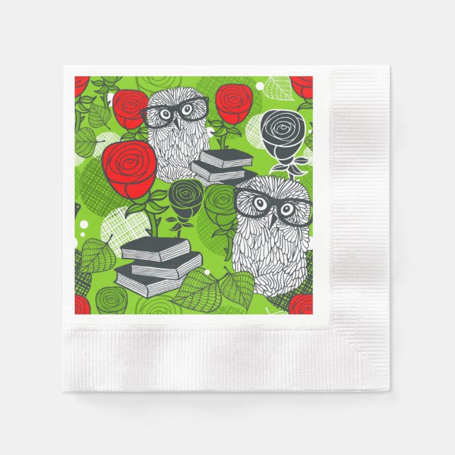 Owl in red roses napkins (Front)
