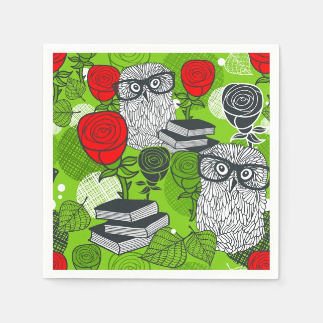 Owl in red roses napkins (Front)