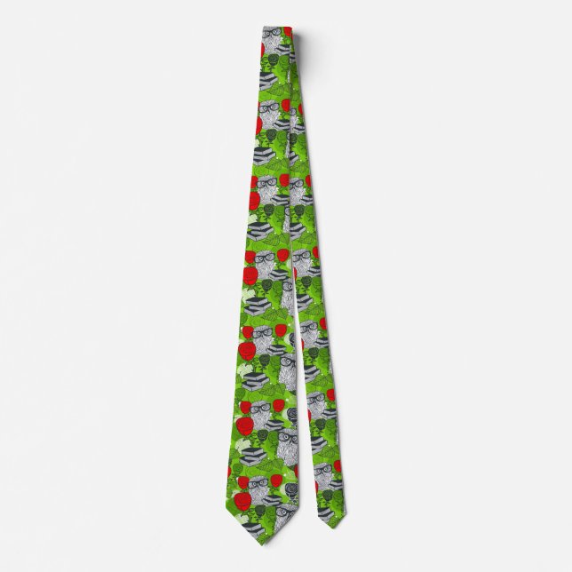 Owl in red roses neck tie (Front)