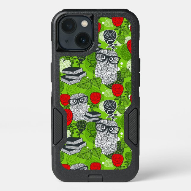 Owl in red roses otterbox iPhone case (Back)