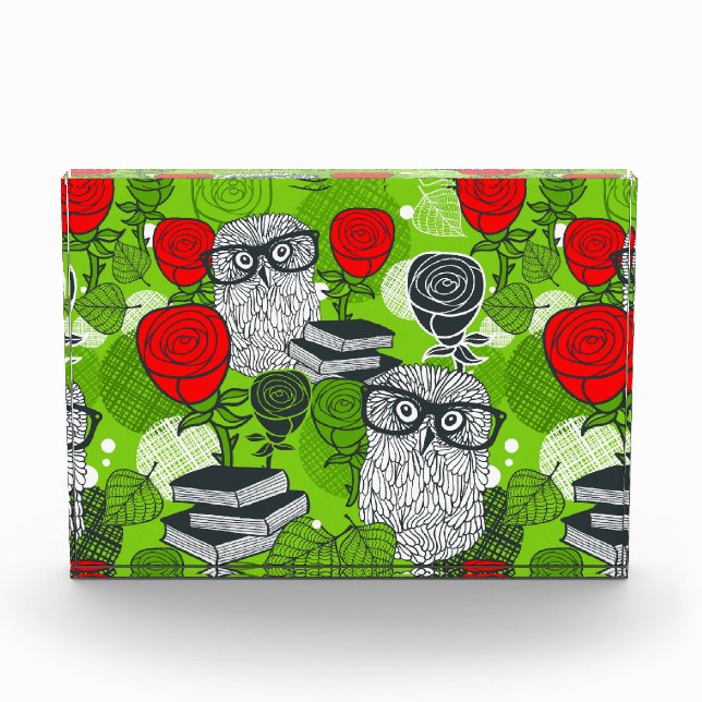 Owl in red roses photo block (Front)
