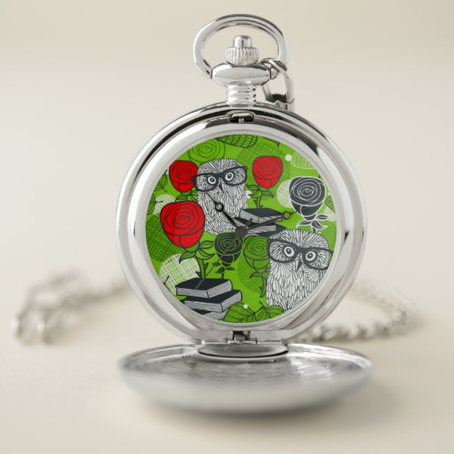 Owl in red roses pocket watch (Inside)