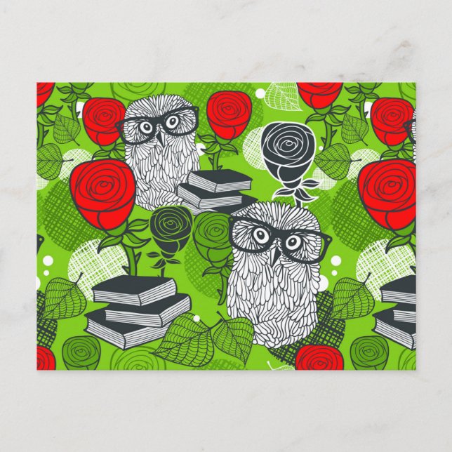 Owl in red roses postcard (Front)