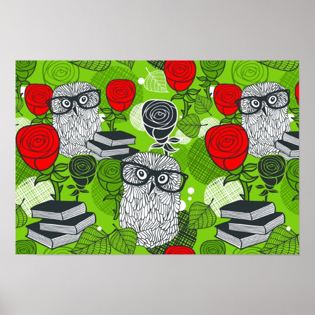 Owl in red roses poster (Front)